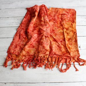 Lost River Women's Fashion Scarf Tie Dye Orange Red Brown Rectangle